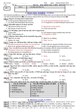 Giáo án Hóa học 8 - Tiết 16: Bài kiểm tra 1 tiết (Đề 2)