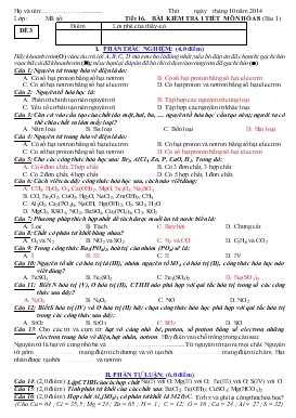 Giáo án Hóa học 8 - Tiết 16: Bài kiểm tra 1 tiết (Đề 3)