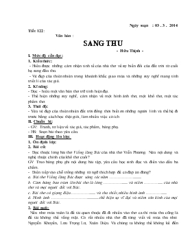 Giáo án Ngữ văn Lớp 9 - Tiết 122: Sang thu (Hữu Thịnh)