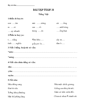 Bài giảng Lớp 1 - Môn Tiếng Việt - Bài tập tuần 28