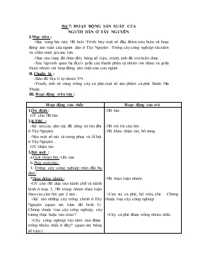 Bài giảng Môn địa lý lớp 4 - Bài 7: Hoạt động sản xuất của người dân ở Tây Nguyên