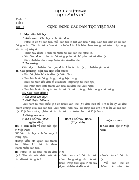 Bài giảng Môn Địa lý lớp 6 - Tuần: 1 - Tiết : 1 - Bài 1: Cộng đồng các dân tộc Việt Nam