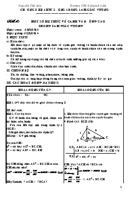 Bài giảng Môn Hình học lớp 9 - Tiết 1: Một số hệ thức về cạnh và đường cao trong tam giác vuông