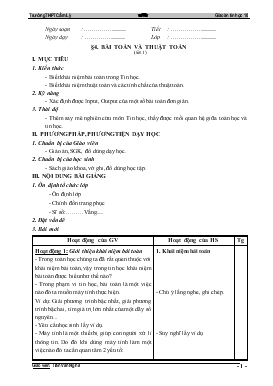 Bài giảng Môn Tin học lớp 10 - Bài 4 - Bài toán và thuật toán (tiết 1)