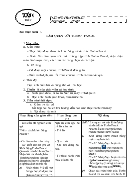 Bài giảng Môn Tin học lớp 8 - Tuần 4 - Tiết 7 - Bài thực hành 1 - Làm quen với turbo pascal