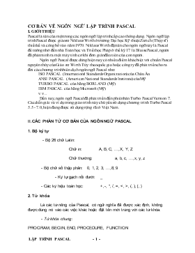 Bài giảng Môn Tin học lớp 9 - Cơ bản về ngôn ngữ lập trình pascal