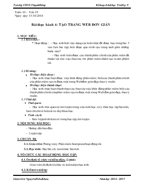 Bài giảng Môn Tin học lớp 9 - Tuần 10 - Tiết 19 - Bài thực hành 4: Tạo trang web đơn giản (tiếp)