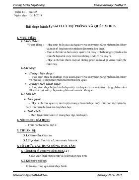 Bài giảng Môn Tin học lớp 9 - Tuần 13 - Tiết 25 - Bài thực hành 5: Sao lưu dự phòng và quét virus (tiếp)