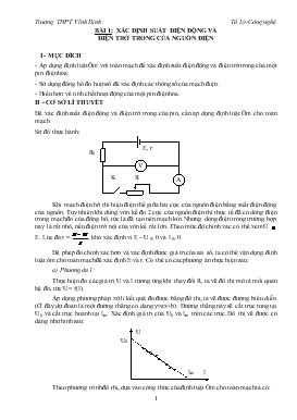 Bài giảng Môn Vật lý lớp 11 - Bài 1: Xác định suất điện động và điện trở trong của nguồn điện