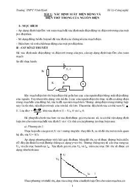Bài giảng Môn Vật lý lớp 11 - Bài 1: Xác định suất điện động và điện trở trong của nguồn điện (tiếp)