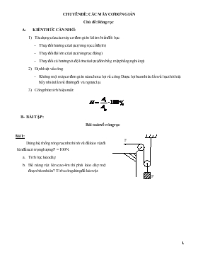 Bài giảng Môn Vật lý lớp 9 - Chuyên đề : Các máy cơ đơn giản