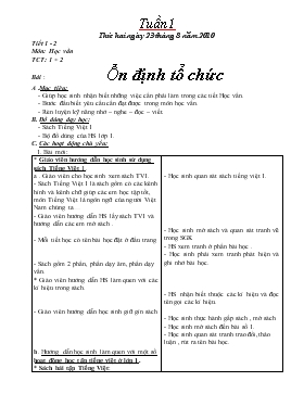 Bài giảng Tiết 1 - 2 môn: Học vần: 1, 2 bài : Ổn định tổ chức