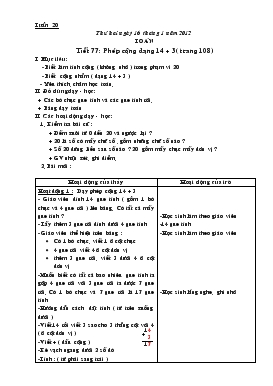 Bài giảng Toán tiết 77 - Tuần 20: Phép cộng dạng 14 + 3 ( trang 108)