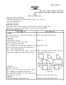 Bài giảng Toán - Tuần 2 - Bài : Luyện tập