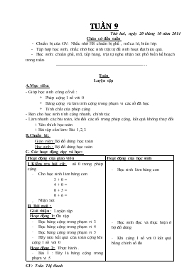 Bài giảng Toán - Tuần 9 - Luyện tập