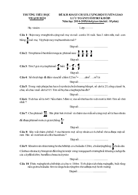 Đề khảo sát chất lượng đội tuyển giao lưu toán tuổi thơ khối 5 năm học 2014-2015 (thời gian làm bài: 30 phút)