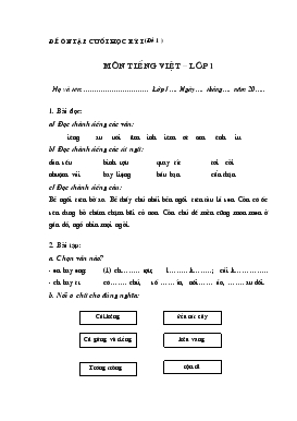 Đề ôn tập cuối học kỳ I (đề 1 ) môn tiếng việt – lớp 1