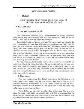 Đề tài Một vài biện pháp trong công tác quản lý để nâng cao chất lượng đội ngũ