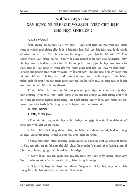 Đề tài Những biện pháp xây dựng nề nếp “giữ vở sạch - Viết chữ đẹp” cho học sinh lớp 2