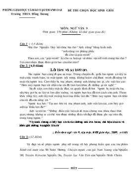 Đề thi chọn học sinh giỏi môn: Ngữ văn 9