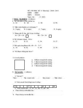 Đề thi học kỳ II năm học : 2010- 2011 - Khối : Một  - Môn : Toán