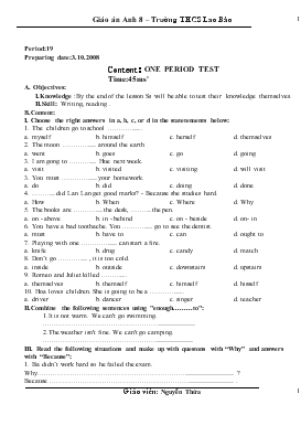 Giáo án Anh 8 – Trường THCS Lao Bảo