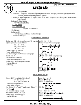 Giáo án Đại số lớp 9 - Trường THCS Triệu Thuận - Tiết 59: Luyện tập