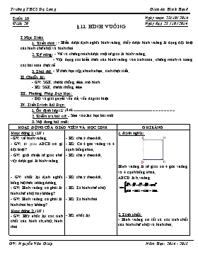 Giáo án Hình học 8 - Trường THCS Đạ Long - Tiết 20: Hình vuông