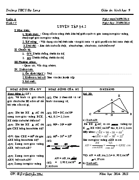 Giáo án Hình học 9 - Trường THCS Đạ Long -  Tiết 12: Luyện tập