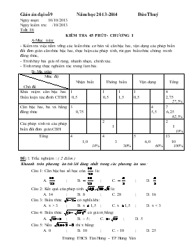 Giáo án môn Đại số 9 - Tiết 18: Kiểm tra 45 phút - Chương I