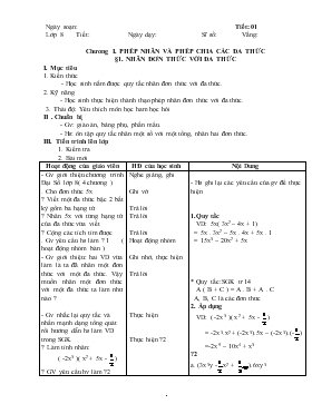 Giáo án môn Đại số lớp 8 (chuẩn) học kỳ I