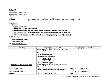 Giáo án môn Đại số lớp 8 - Tiết 64: Phương trènh chứa dấu giá trị tuyệt đối
