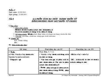 Giáo án môn Đại số lớp 8 - Tiết 9: Phân tích đa thức thành nhân tử bằng phương pháp đặt nhân tử chung