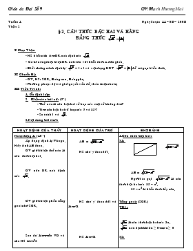 Giáo án môn Đại số lớp 9 - Tiết 2: Căn thức bậc hai và hằng đẳng thức