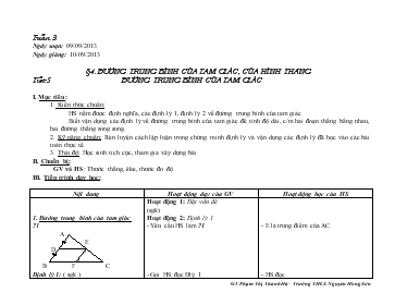 Giáo án môn Hình học 8 - Tiết 5: Đường trung bình của tam giác, của hình thang đường trung bình của tam giác