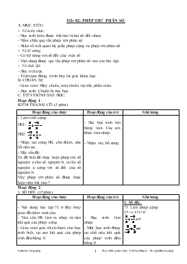 Giáo án Số học lớp 6 - Tiết 82: Phép trừ phân số