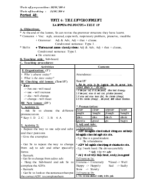 Giáo án Tiếng Anh 9 - Period 42 - Unit 6: The environment language focus + test 15 phút