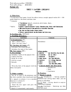 Giáo án Tiếng Anh 9 - Period 47 - Unit 7: Saving energy write