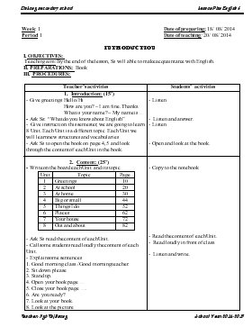 Giáo án Tiếng Anh lớp 6 - Period 1: Introduction