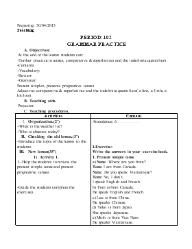Giáo án Tiếng Anh lớp 6 - Period 102: Grammar practice