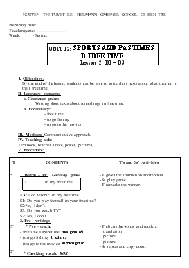 Giáo án Tiếng Anh lớp 6 - Unit 12: Sports and pastimes b. free time lesson 2: b1 – b3