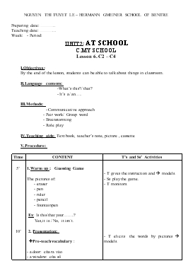 Giáo án Tiếng Anh lớp 6 - Unit 2: At school c.my school lesson 6: c2 – c4