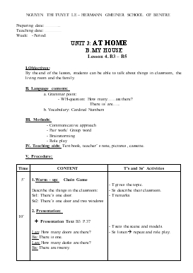 Giáo án Tiếng Anh lớp 6 - Unit 3: At home b. my house lesson 4, b3 – b5