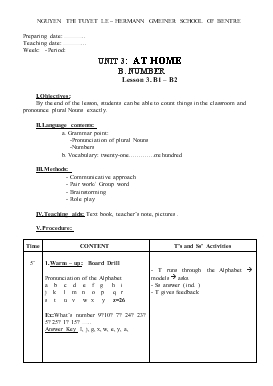 Giáo án Tiếng Anh lớp 6 - Unit 3: At home b. number lesson 3, b1 – b2