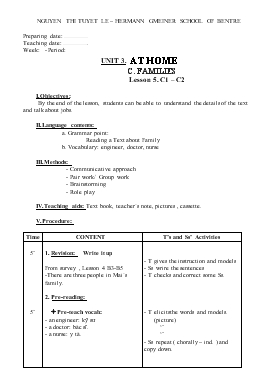 Giáo án Tiếng Anh lớp 6 - Unit 3: At home c, families lesson 5. c1 – c2