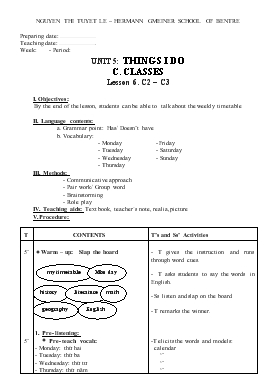 Giáo án Tiếng Anh lớp 6 - Unit 5: Things i do c, classes lesson 6: c2 – c3