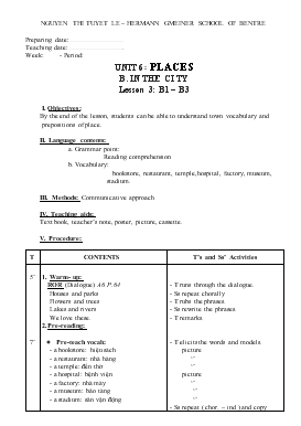 Giáo án Tiếng Anh lớp 6 - Unit 6: Places b. in the ci ty lesson 3: b1 – b3
