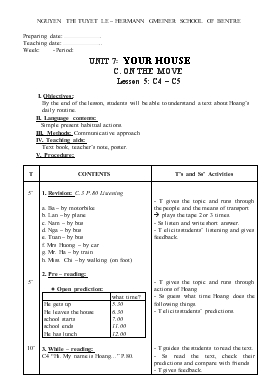 Giáo án Tiếng Anh lớp 6 - Unit 7: Your house c. on the move lesson 5: c4 – c5