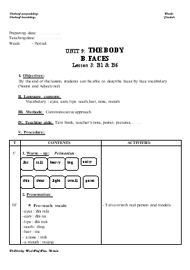 Giáo án Tiếng Anh lớp 6 - Unit 9: The body b. faces lesson 3: b1 - b6