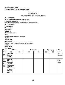 Giáo án Tiếng Anh lớp 7 - Period 40, 45-Minute written test